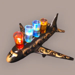 4 Shot Black Airplane Tequila Flight Tray with Stunning Lights